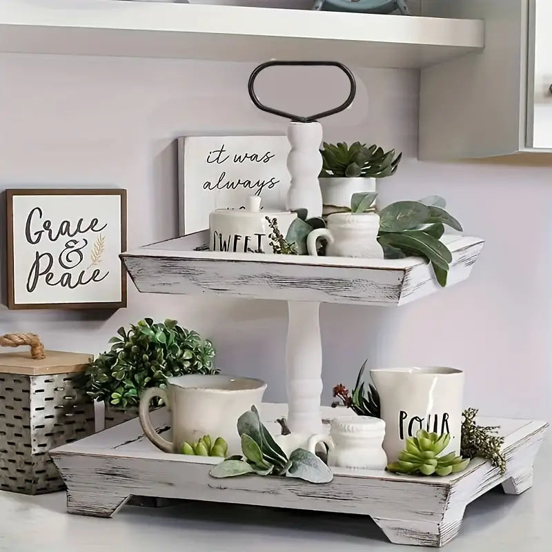 Tiered tray stand for farmhouse home decor